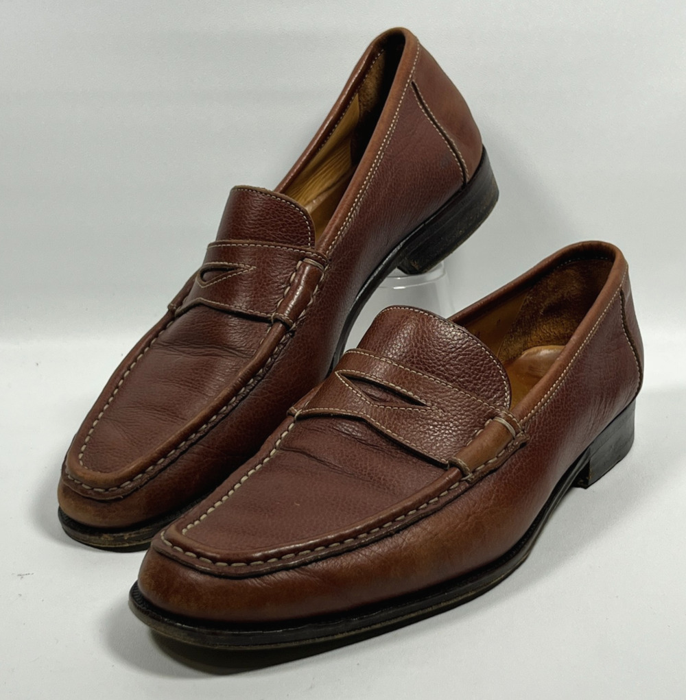BRUNO MAGLI Shoes Mens 9M Da Vinci Pebble Leather Penny Loafer Moc Brown Italy